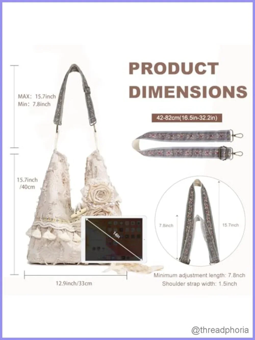 Handcrafted Hobo Shoulder Bag Fringe Floral Guitar Strap Women